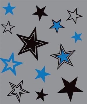 A bunch of black and blue stars on a gray background.