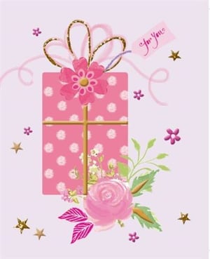 A pink gift box with flowers and a tag that says "for you."