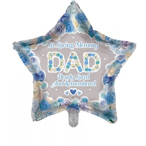 A balloon that says "In Loving Memory Dad Deeply Loved and Remembered."