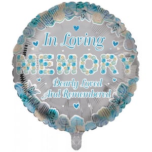A balloon that says "In Loving Memory, deeply loved and remembered."