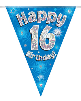 A blue banner that says "Happy 16th birthday".