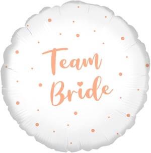 A white balloon with the words "Team Bride" on it.