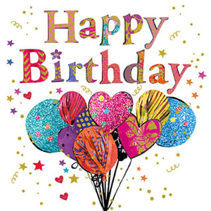 a happy birthday card with balloons in the shape of hearts