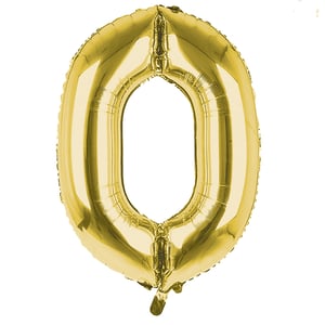 A gold balloon in the shape of the number 0.