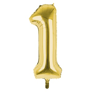 A gold balloon in the shape of the number 1.