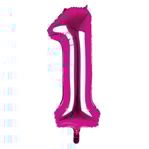 A pink balloon in the shape of the number 1.