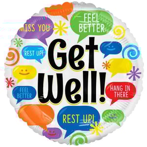 a get well balloon with speech bubbles around it