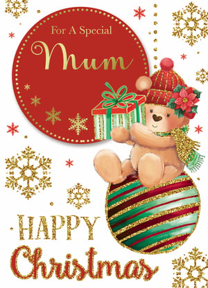 A Christmas card for a special mom with a teddy bear.