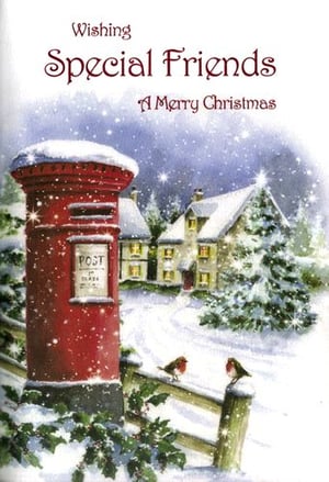 A Christmas card with a red postbox in the snow.