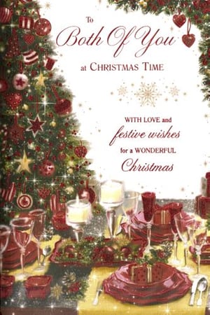 A Christmas card that says "To both of you at Christmas time" with love and festive wishes for a wonderful Christmas.
