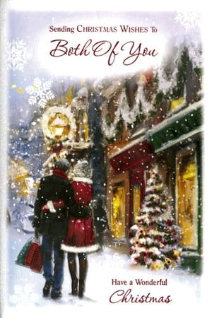A Christmas card that says, "Sending Christmas wishes to both of you."