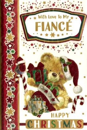 A Christmas card for a fiancé with a teddy bear.