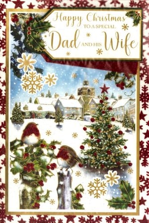 A Christmas card for a special dad and his wife.