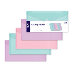 5 dl carrying folders are stacked on top of each other.