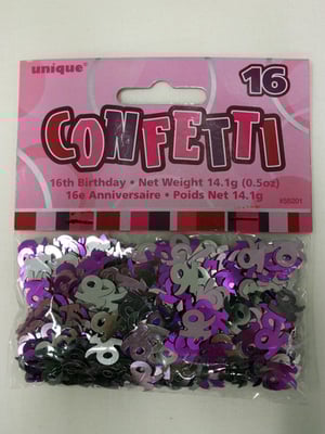 A package of confetti for a 16th birthday.