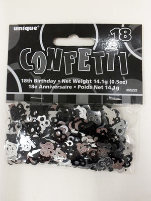 A package of black and silver 18th birthday confetti