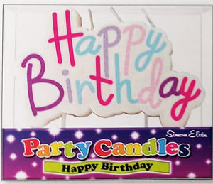 A box of Simon Elite happy birthday party candles.