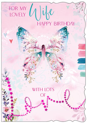 A birthday card with a butterfly on it for a wife.