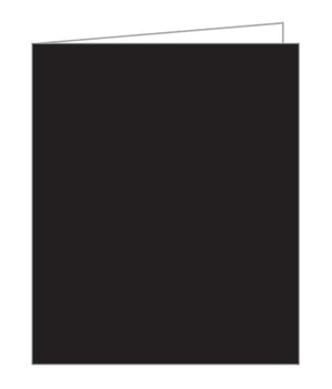 A black card with a white border on a white background.