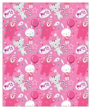 A pink background with animals and the words "party time."