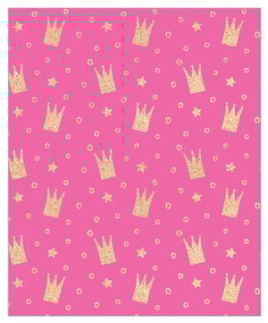A background that is pink with gold crowns and stars.