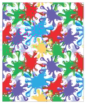 A seamless pattern of colorful paint splashes on a white background.