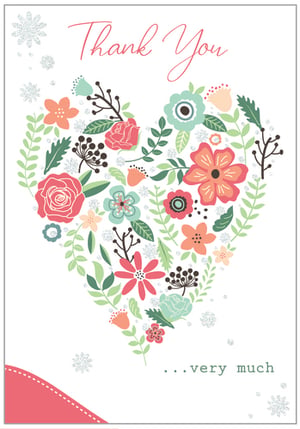 a thank you card with flowers in the shape of a heart