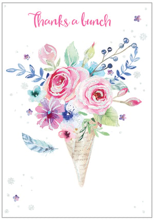 a card that says thanks a bunch with flowers in an ice cream cone