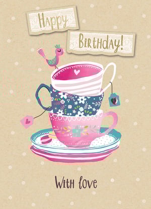 A birthday card that says "Happy Birthday" with love.