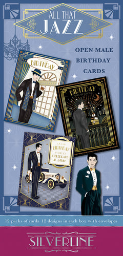 A box of all those jazz open male birthday cards.