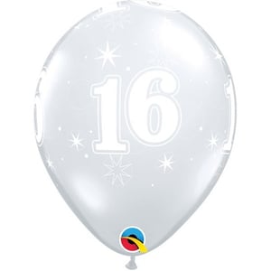 A clear balloon with the number 16 on it.