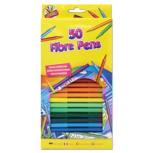 a box of 50 fibre pens in different colors