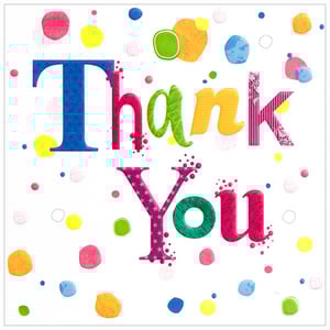 a colorful thank you card with polka dots