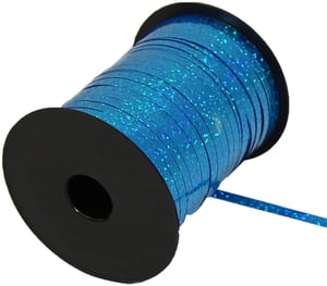 A spool of blue ribbon with a hole in the middle.