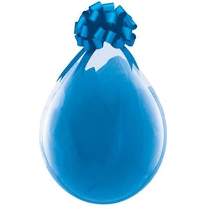 A blue balloon with a blue bow on top.