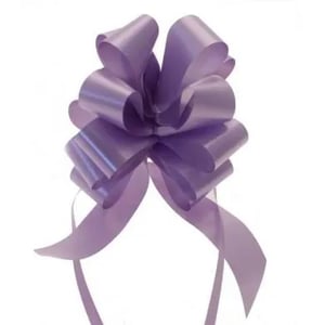 A close-up of a purple bow on a white background.