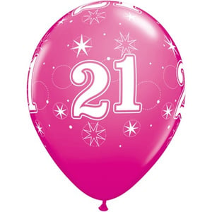 A pink balloon with the number 21 on it.