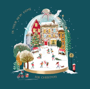 A Christmas card that says "in your new home for Christmas."
