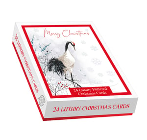 A box of 24 luxury Christmas cards with a bird on the front.