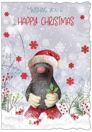 A Christmas card with a mole wearing a Santa hat.