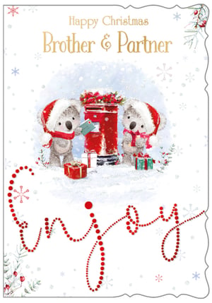 A Christmas card that says, "Happy Christmas, brother and partner."