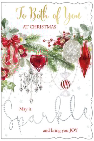 A Christmas card that says "Merry Christmas to both of you."