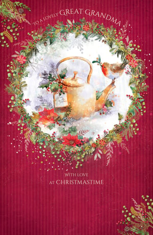 A Christmas card says to a lovely great grandma, with love at Christmastime.
