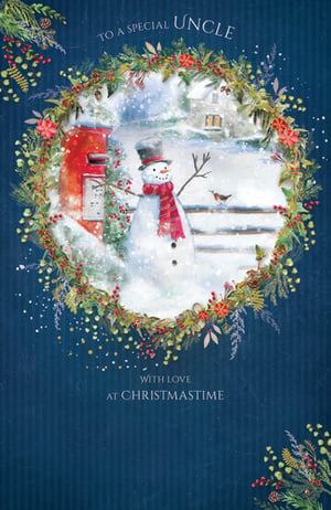 A Christmas card that says "To a special uncle, with love, at Christmastime."