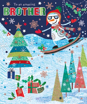 A Christmas card that says "to an amazing brother."