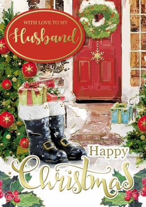 A Christmas card that says "With love to my husband."
