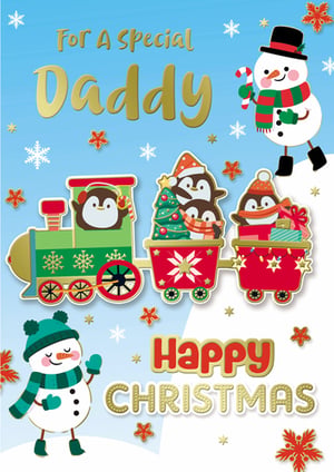 A Christmas card that says "For a special daddy, Happy Christmas."