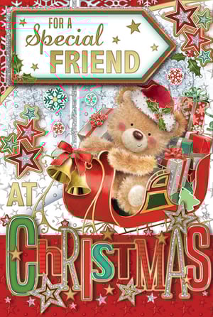 A Christmas card that says "For a special friend at Christmas."