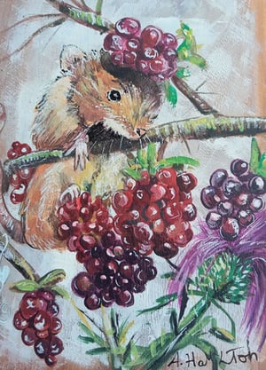A painting of a mouse eating berries was painted by A. Hamilton.