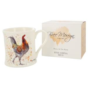 A bree merry fine art mug with a rooster on it.